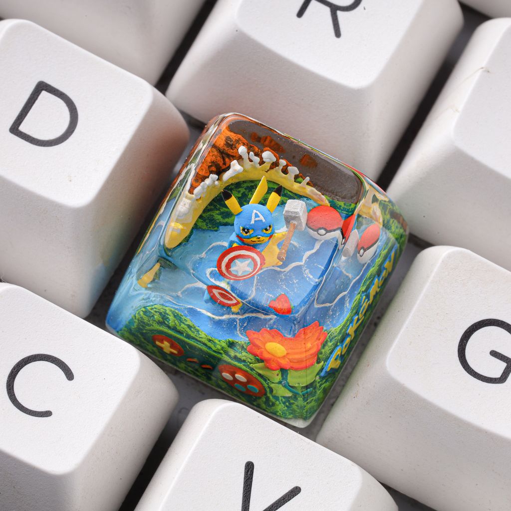 Pikachu Captain America Pokémon Keycap 4 Custom Pikachu Captain America Resin Keycap