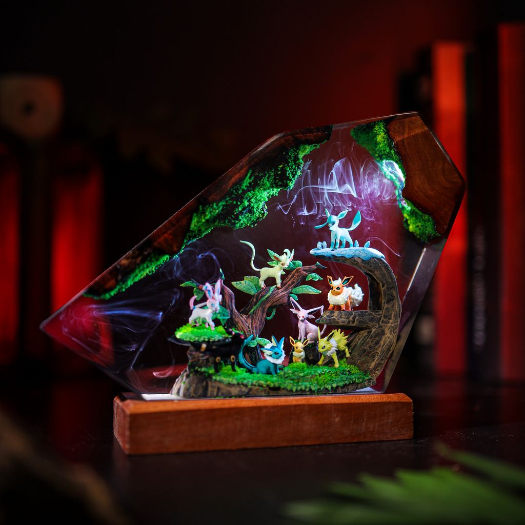 Eevee Evolution Family Pokémon Lamp 9 Custom Eeveelutions Wood and Resin Pokémon Lamp