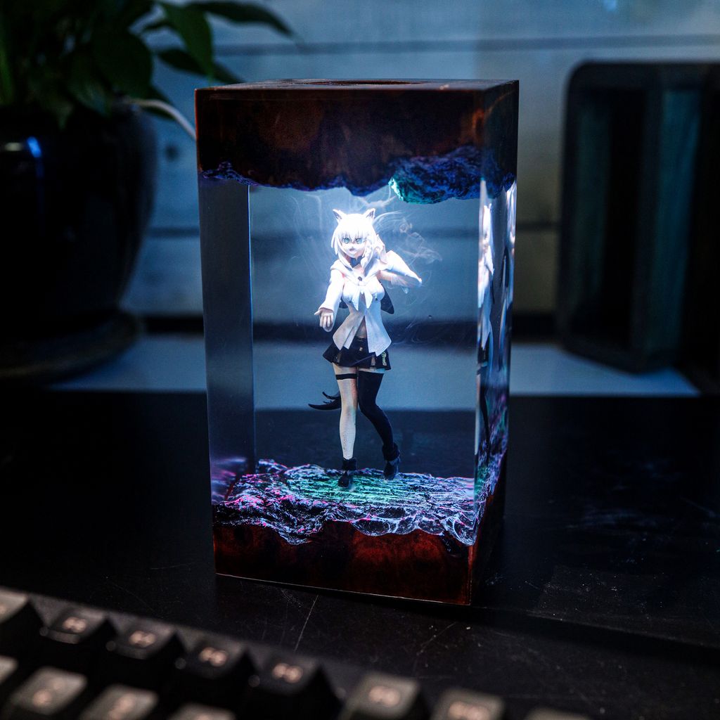 Shirakami Fubuki Hololive Lamp 2 Shirakami Fubuki Hololive Handmade Wood Resin Lamp
