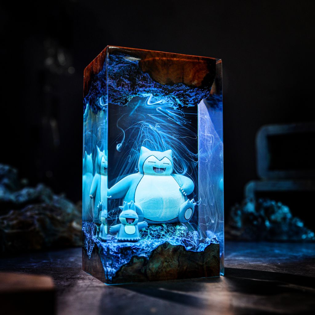Snorlax and Munchlax Pokémon Lamp 2 Snorlax and Munchlax Epoxy Resin Lamp