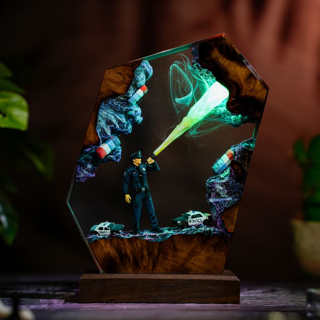 Police Resin Lamp 9 Police Car Epoxy Night Light
