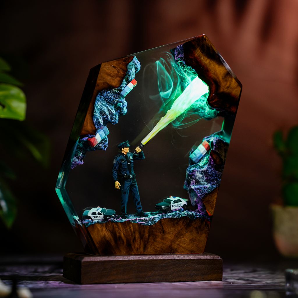 Police Resin Lamp 4 Handmade Police Car Resin Desk Lamp