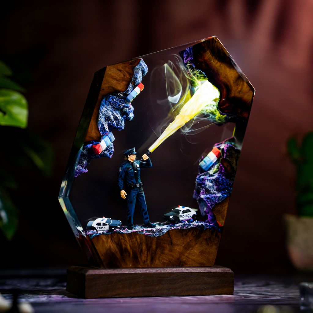 Police Resin Lamp 6 Police Department Epoxy LED Lamp