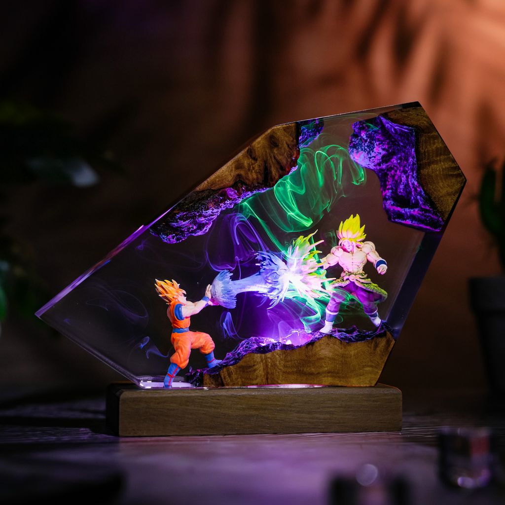 Goku vs Broly Dragon Ball Z Lamp 3 Handmade Goku Broly Epoxy Art Lamp
